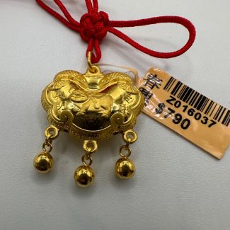 24K Longevity lock Pig Bells Traditional Pendant - Z016037