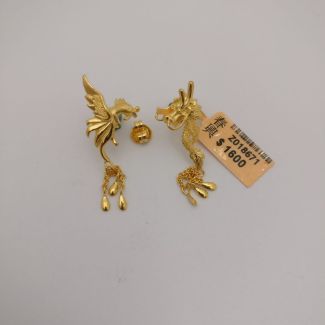 24K Drop Dragon & Phoenix Earring - Z018671