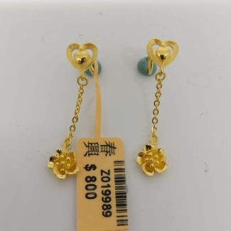 24K Dangle Flower Heart Earring - Z019989