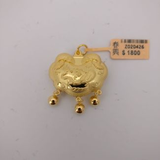 24K Longevity lock Dragon Bells Traditional Pendant - Z020426