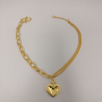 24K Link Chain with a Heart Charm Bracelet - Z021285